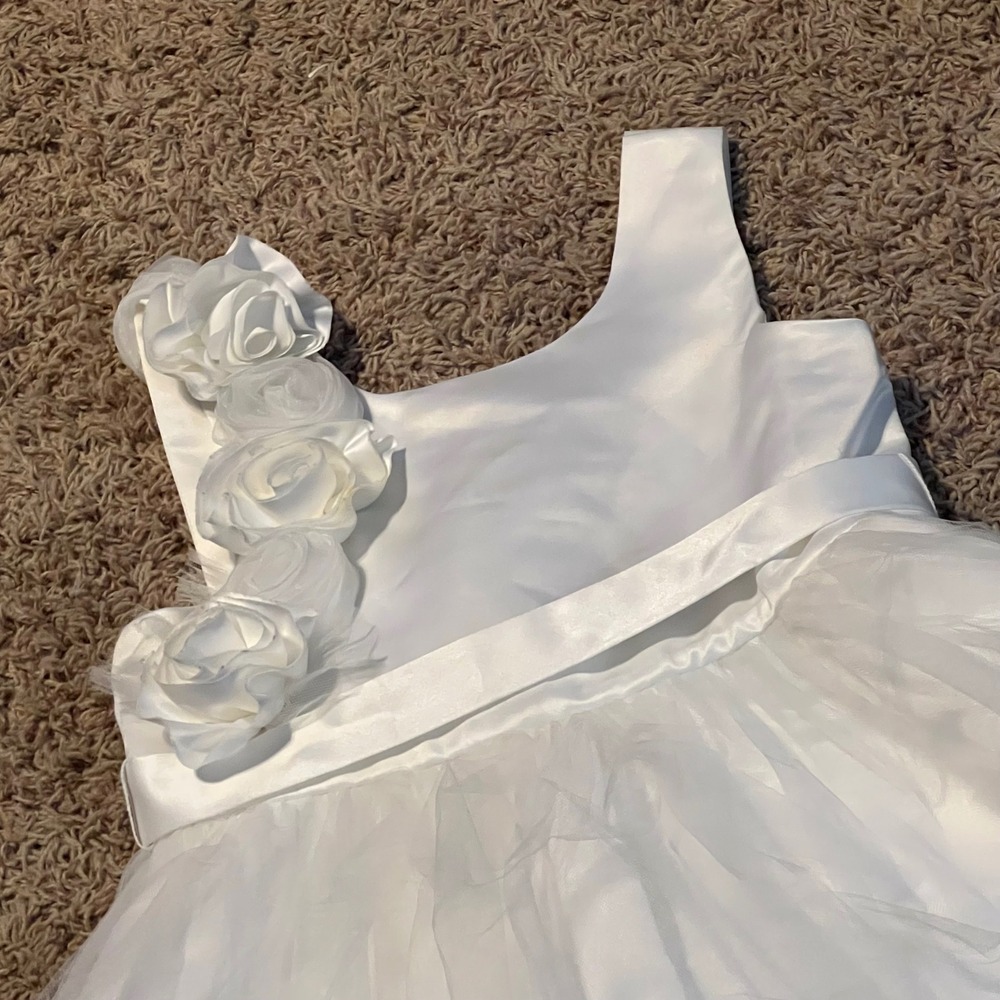 Us Angels Girls White Satin Tulle Rosette Flower Girl Dress Sz 10 Formal Wedding